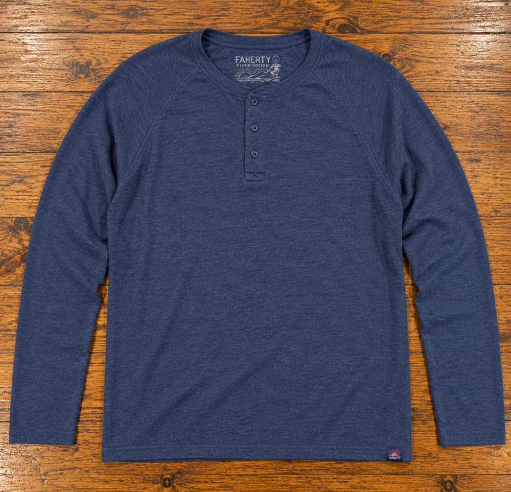 Faherty Cloud Cotton Henley Men's L Navy Heather Pima Modal Super Soft Peru
